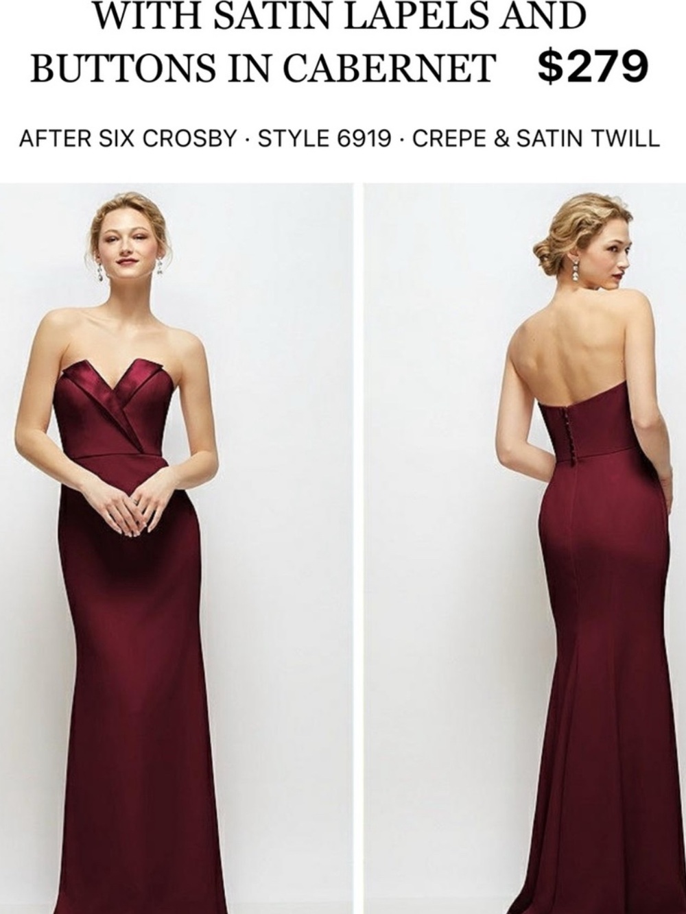 After Six Strapless Satin-Trim Gown in Cabernet Burgundy